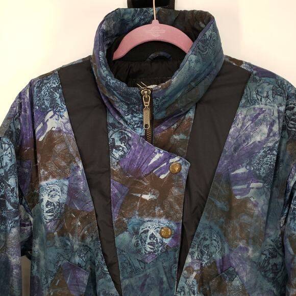 Vintage Black Bear Ski Snow Suit M Jumpsuit Abstract Aztec Insulated Blue Black - Picture 4 of 14